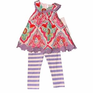 Vibrant Floral Kids Matching Set with Striped Leggings